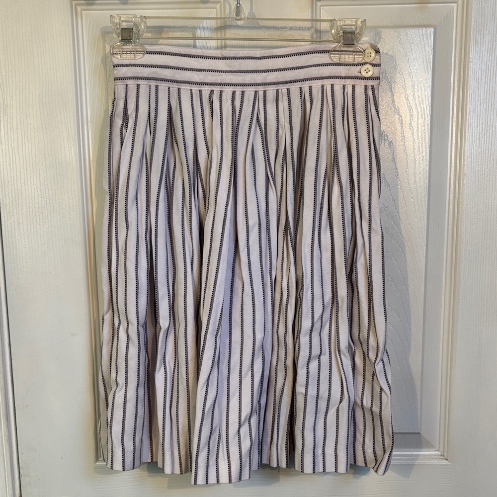 Willi Smith Black and White Vertical-Stripe Pleated Skirt